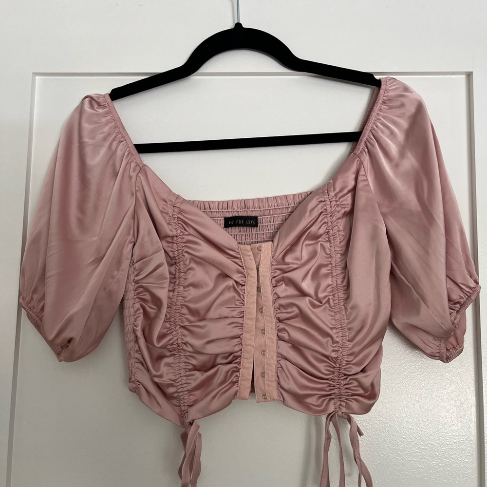 Trendy Boutique Pink Puff Sleeve Crop Blouse